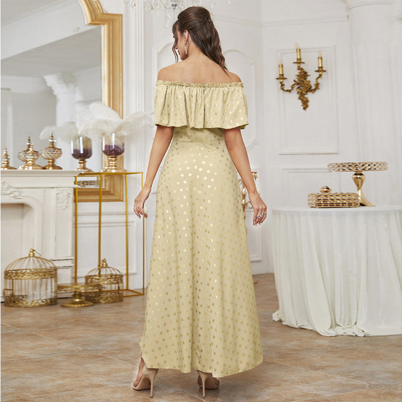 Dress off Neck High Waist Slim Printed Dress