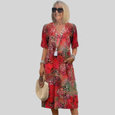 V-Neck Short Sleeve Tiered Midi Dress 3
