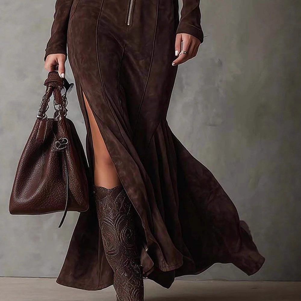 Fall Elegant Graceful Zipper Collared Dress
