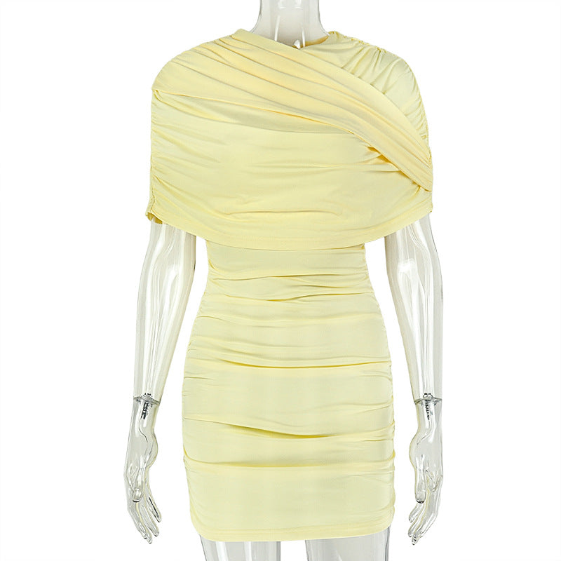 Ruched Draped Off Shoulder Cap Sleeve Bodycon Mini Dress 2