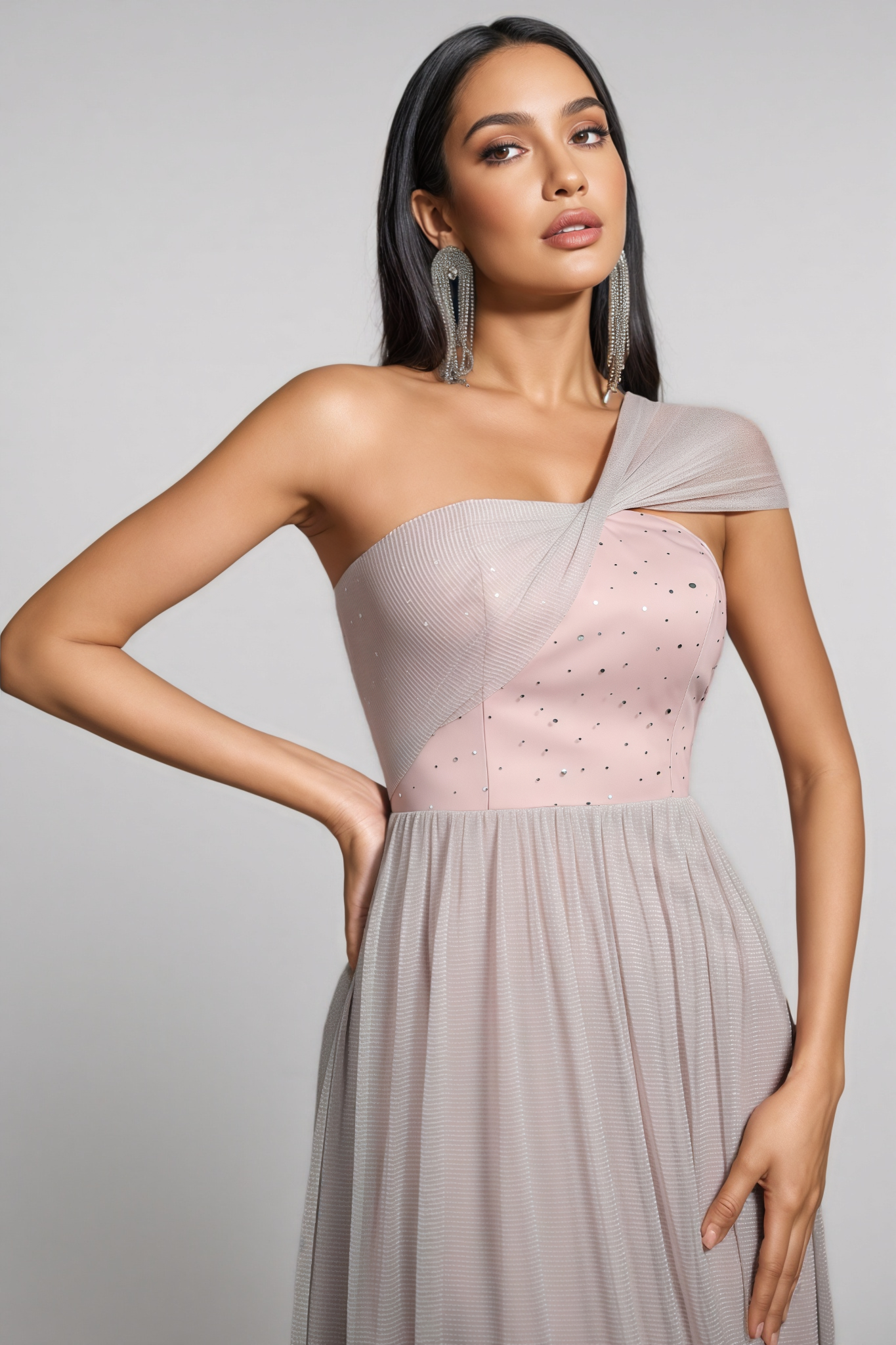 Ayven Pink One-Shoulder Mesh Maxi Dress - View 5