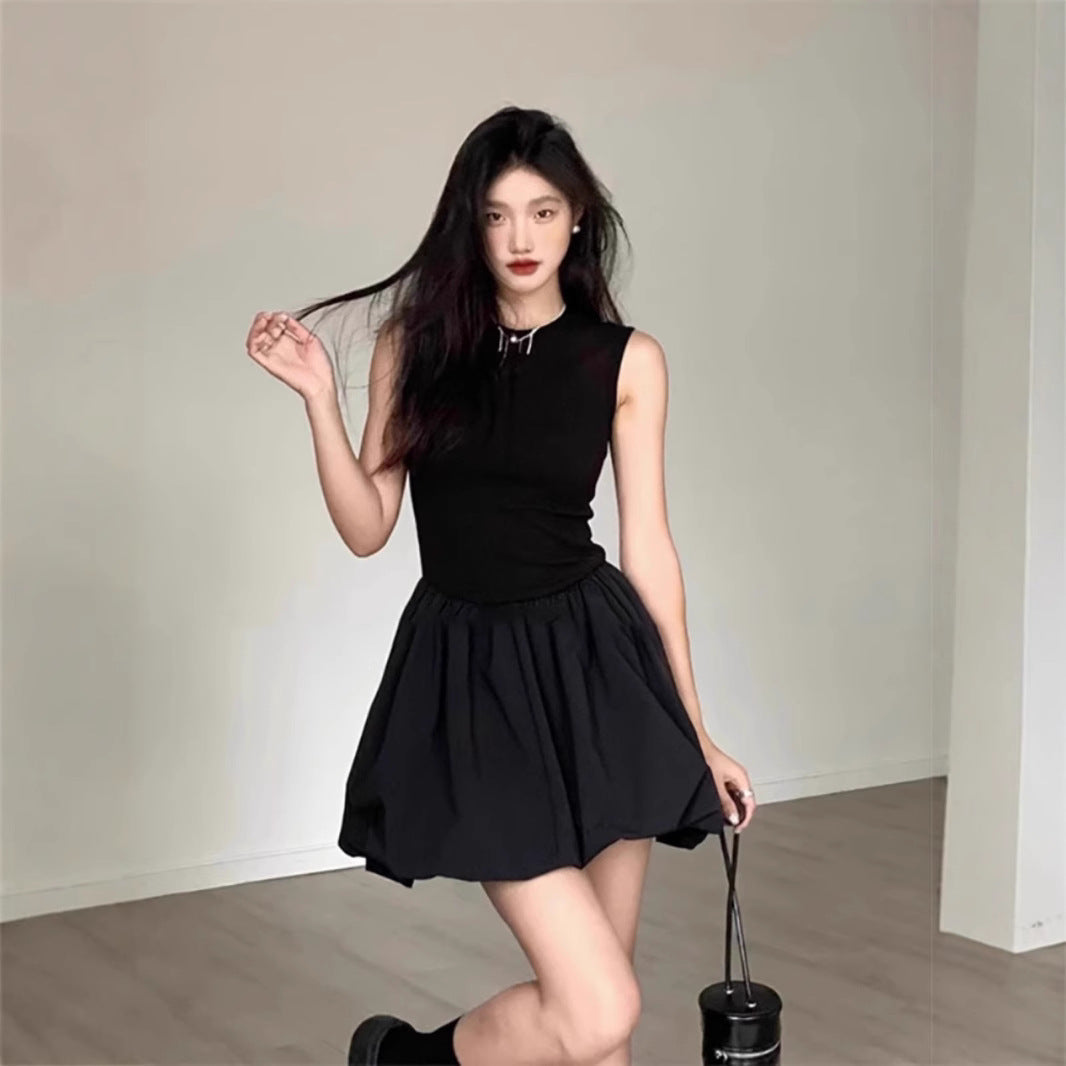 Sleeveless Knit Top Bubble Hem Mini Two Piece Set 2