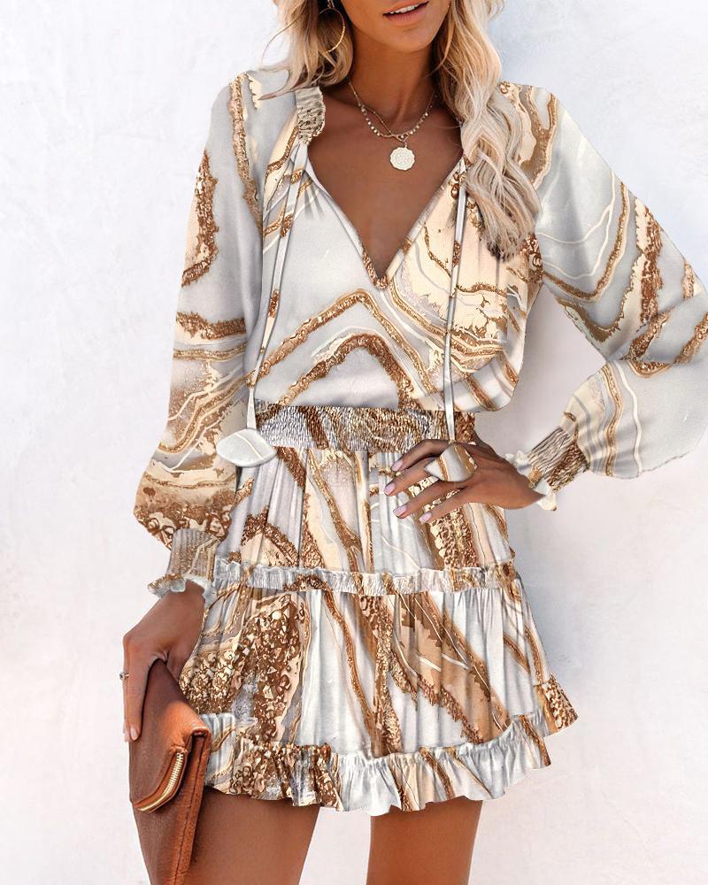 Floral V-Neck Long Sleeve Tiered Ruffle Mini Dress 4