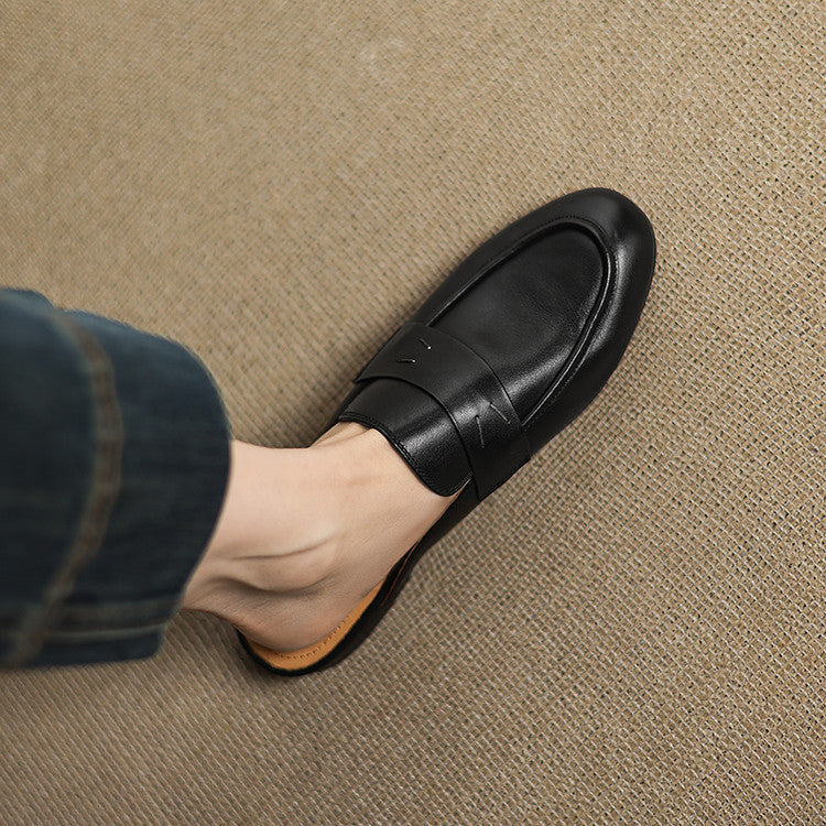Square Toe Flat Penny Loafer Mules