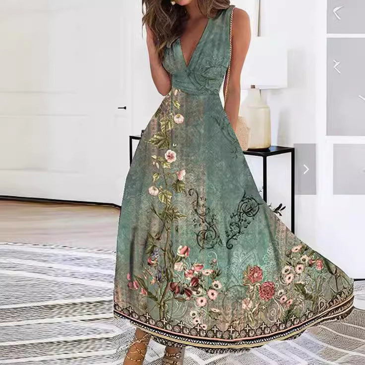 Floral V-Neck Sleeveless Maxi Dress