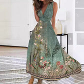 Floral V-Neck Sleeveless Maxi Dress