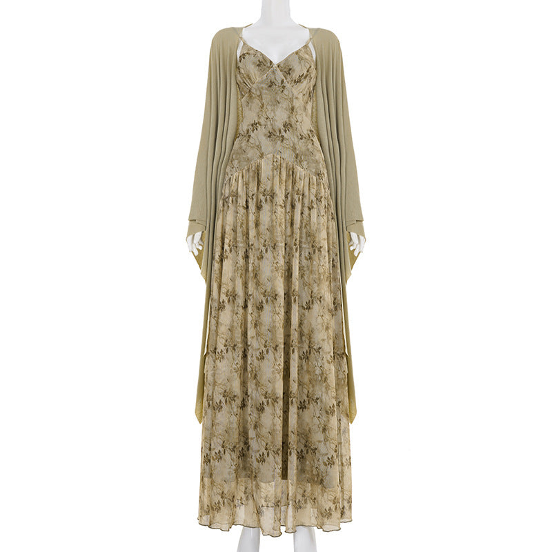 Floral Print V-Neck Cami Maxi Dress and Open Front Cardigan Two Piece Set 2