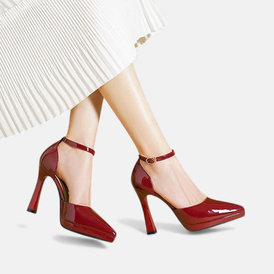 Pointed Toe Ankle Strap Platform Stiletto Pumps