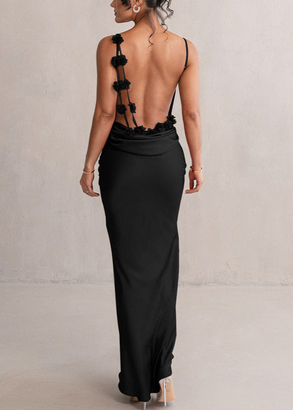 Seraphina - Satin Cowl Neck Evening Gown in Black