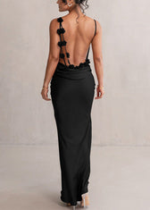 Seraphina - Satin Cowl Neck Evening Gown in Black