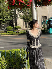 Floral Long Sleeve Lace Trim Square Neck Maxi Dress 2