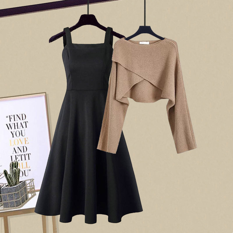 Sleeveless Slip Dress and Cropped Sweater Two Piece Set