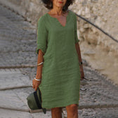 Split Neck Short Sleeve Pocket Shift Midi Dress 16