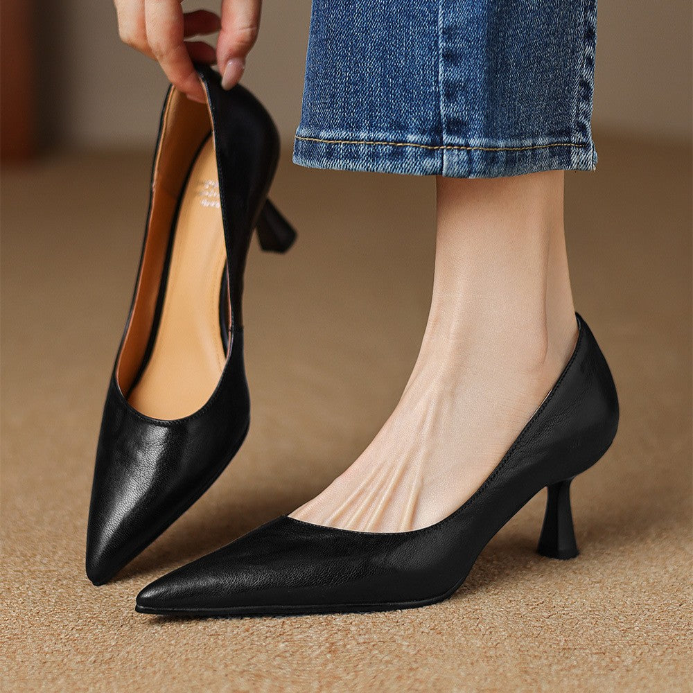 Pointed Toe Slip On Sculpted Mid Heel Pumps