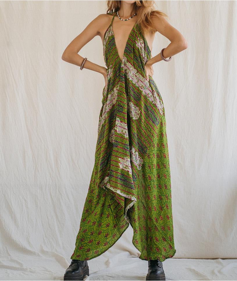 Tie Dye Deep V-Neck Sleeveless Backless Asymmetric Hem Midi Dress 12