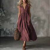 Deep V-Neck Sleeveless Twist Front Tiered Maxi Dress 3