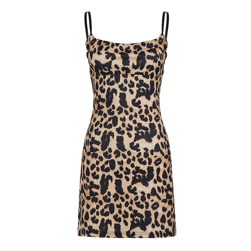 Leopard Print Spaghetti Strap Fitted Waist A-Line Mini Dress 2