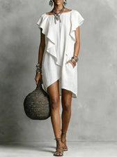 Short Sleeve Ruffle Asymmetric Mini Dress 10