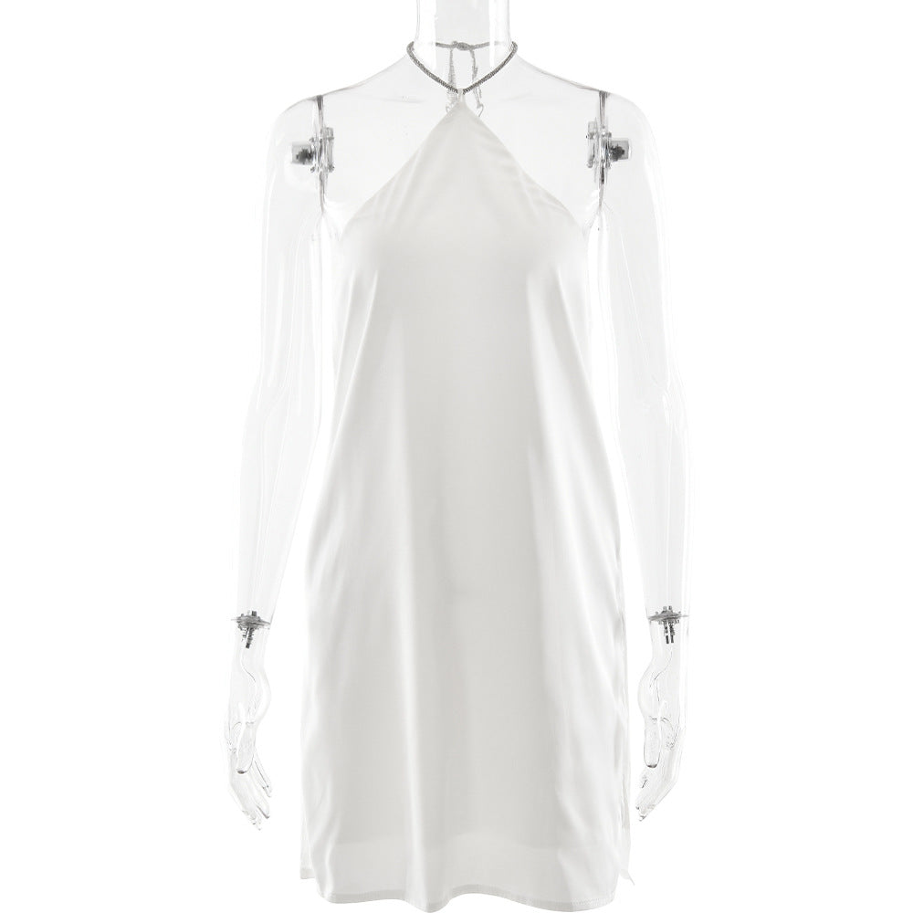 Satin Halter Backless Bodycon Mini Dress