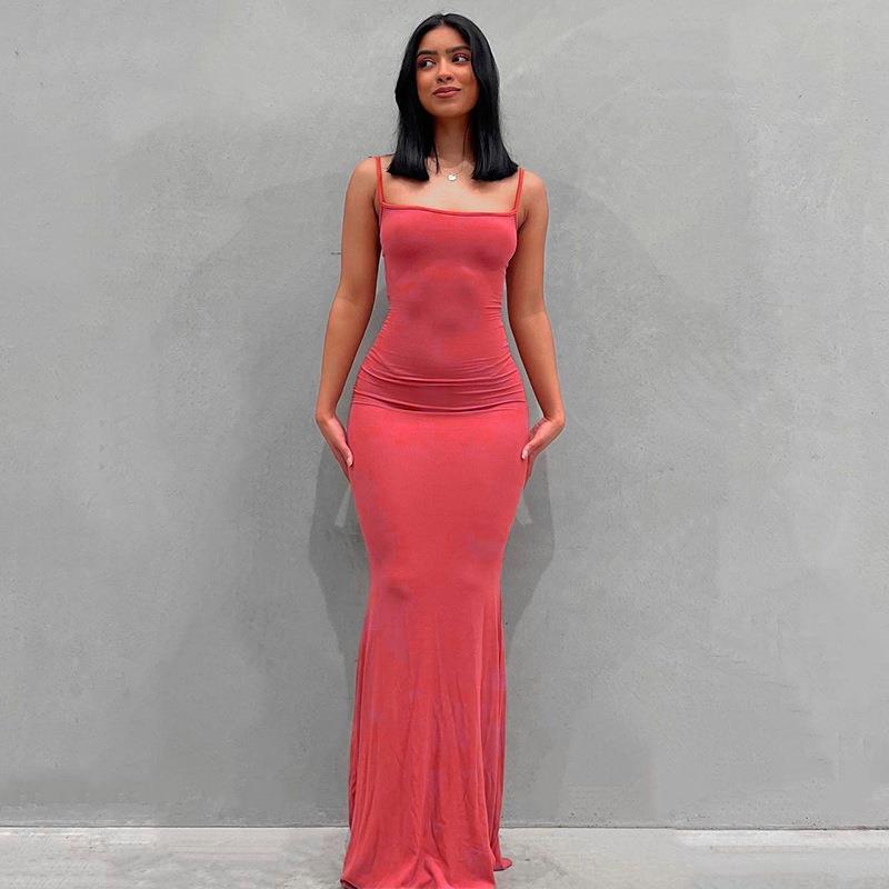 Scoop Neck Spaghetti Strap Bodycon Mermaid Maxi Dress 15