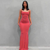 Scoop Neck Spaghetti Strap Bodycon Mermaid Maxi Dress 15