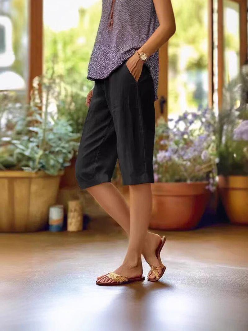 High Waist Knee Length Bermuda Shorts