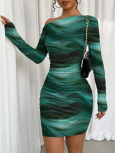Stitch sheer mesh see through abstract off shoulder mini dress 10