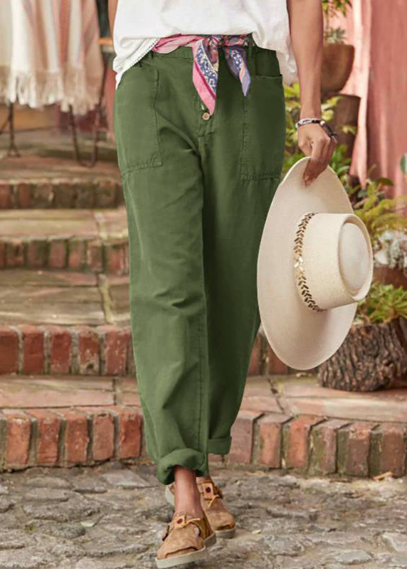 High Waist Button Fly Patch Pocket Tapered Trousers