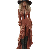 Deep V-Neck Long Sleeve Ruffle High Split Maxi Dress 5