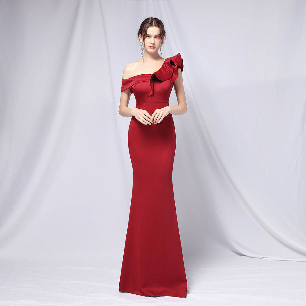 off-Shoulder Banquet Evening Dress Maxi Party Long Refined Slim Sexy Fishtail Dress Formal Gown