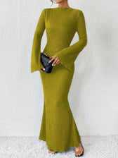 Rib Knit Flare Sleeve Bodycon Mermaid Maxi Dress 6