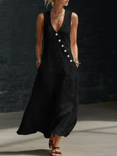 V-Neck Sleeveless Button Front Linen Maxi Dress 7
