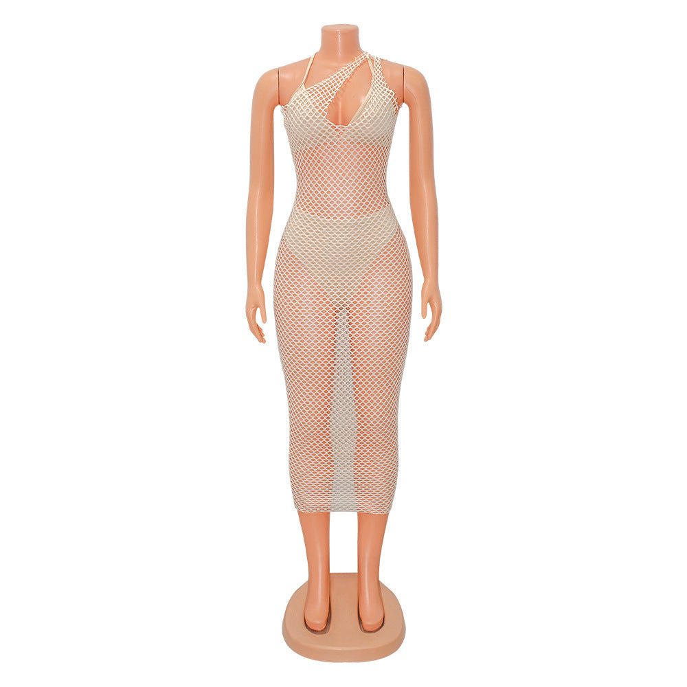 Fishnet Knit Halter Neck Sheer Bodycon Midi Dress 4