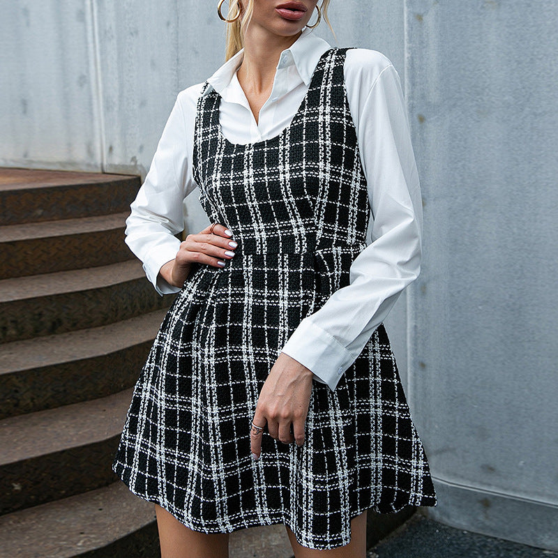 Plaid Tweed Scoop Neck Sleeveless A-Line Pinafore Mini Dress 4