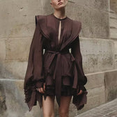 Chiffon Long Sleeve Tiered Ruffle Belted Mini Dress 7