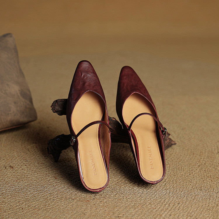 Pointed Toe Ankle Strap Buckle Flat Mary Jane Shoes