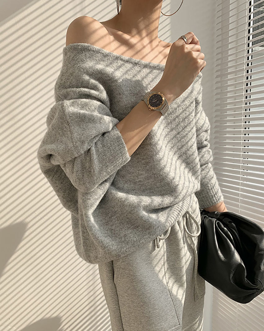 Mohair One-shoulder Knit Sweater