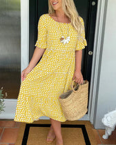 Polka Dot Short Sleeve Tiered Midi Dress 2