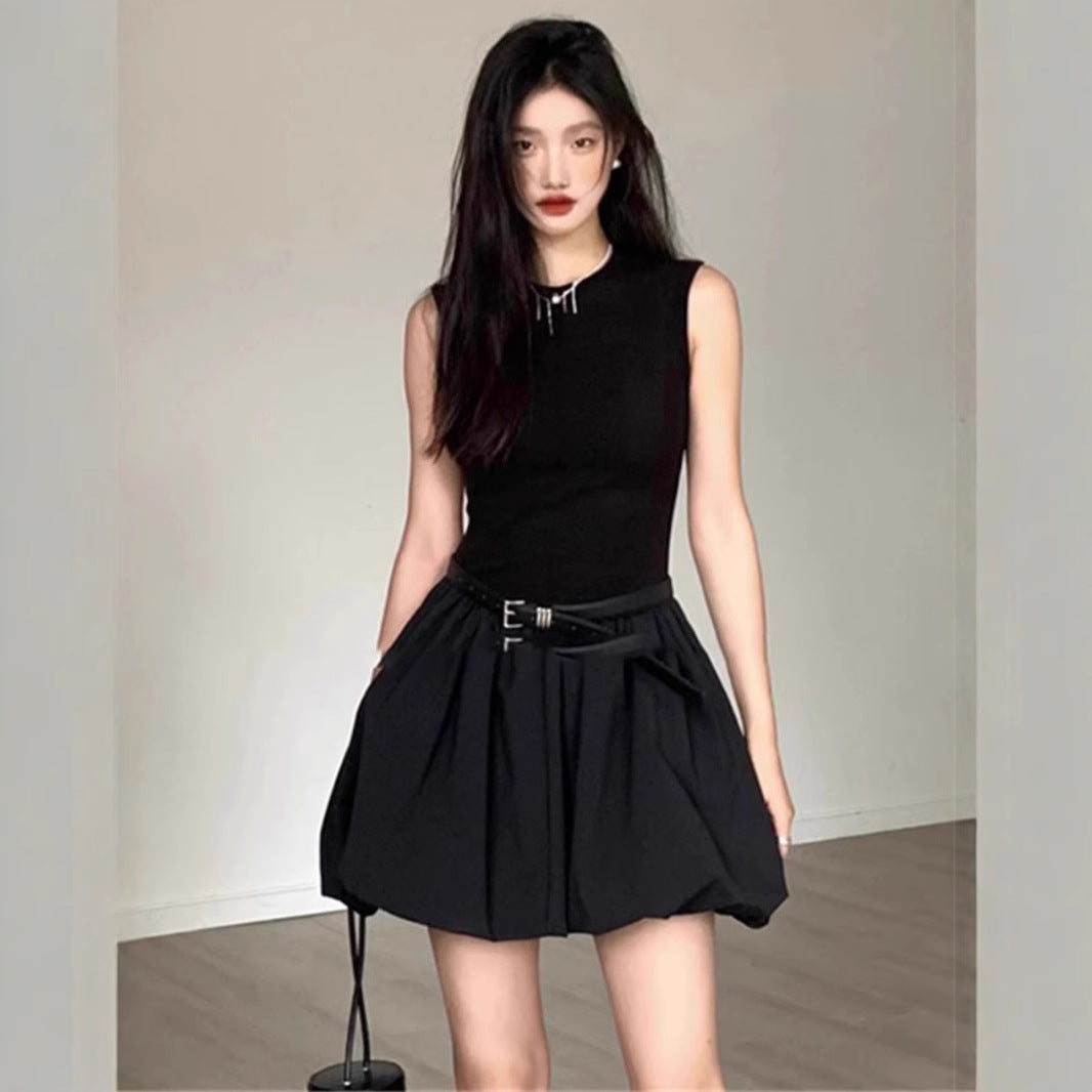Sleeveless Knit Top Bubble Hem Mini Two Piece Set 4