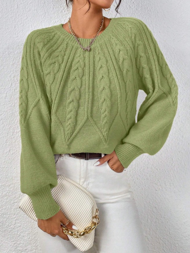 Crew Neck Cable Knit Long Sleeve Sweater