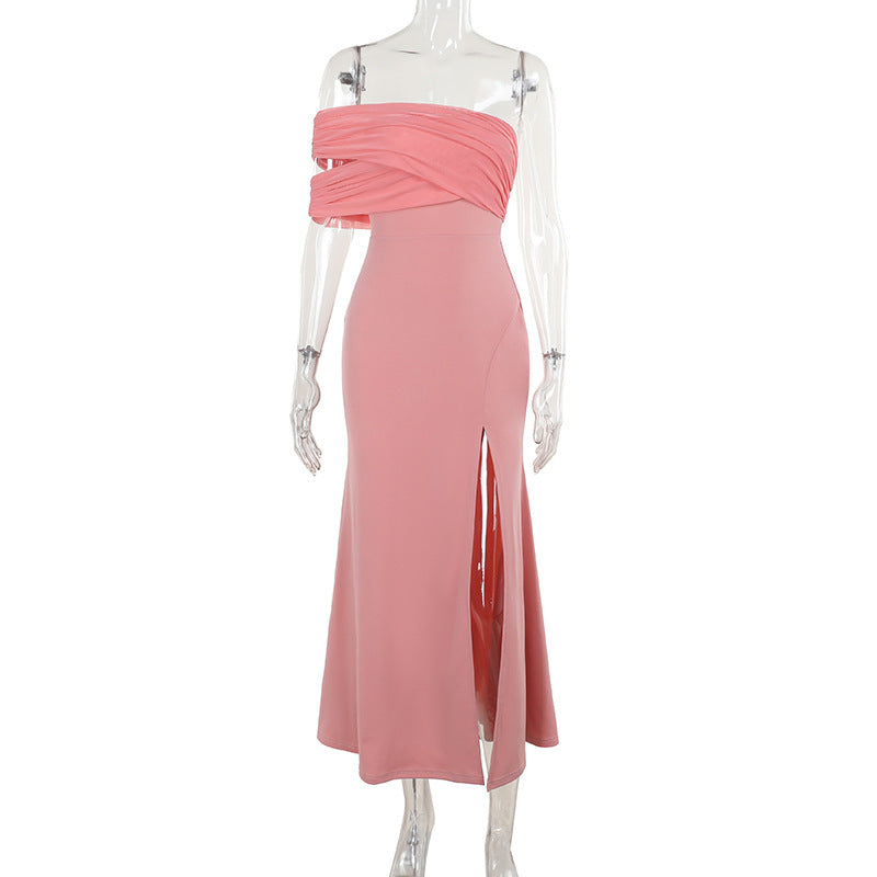 Ruched Mesh Off Shoulder High Split Bodycon Mermaid Maxi Dress 4