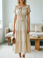 Off Shoulder Puff Sleeve Smocked Tiered Maxi Dress 13