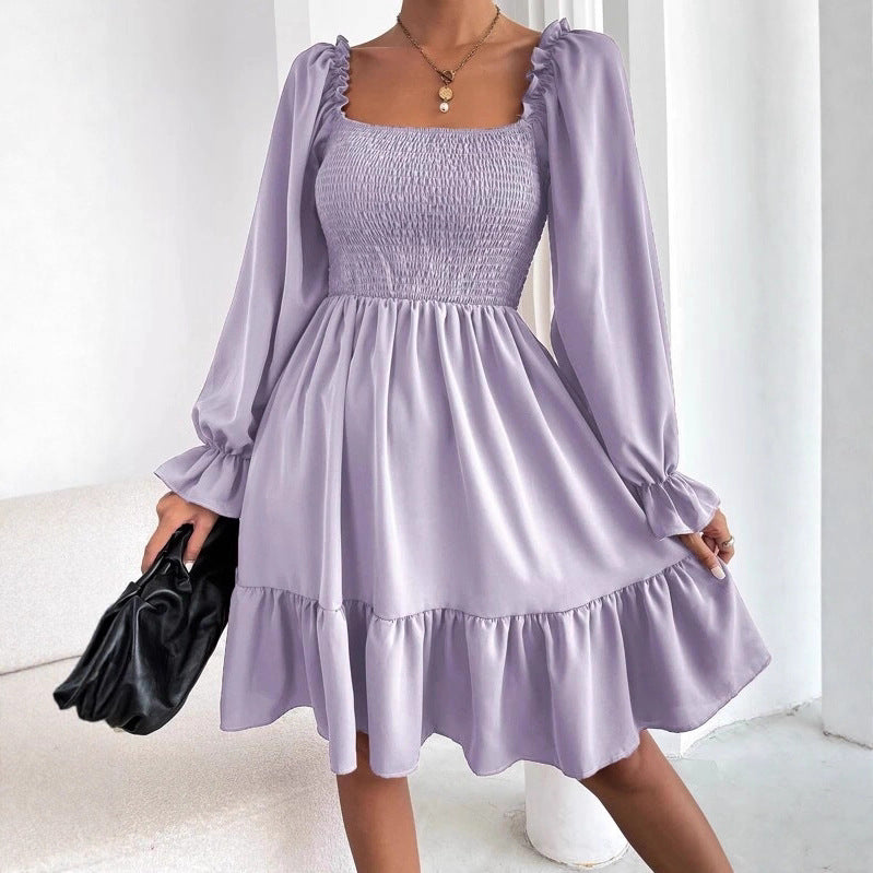Square Neck Long Sleeve Smocked Tiered Mini Dress 5