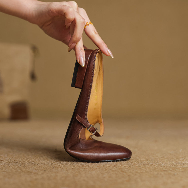 Square Toe Buckle Strap Mary Jane Flats