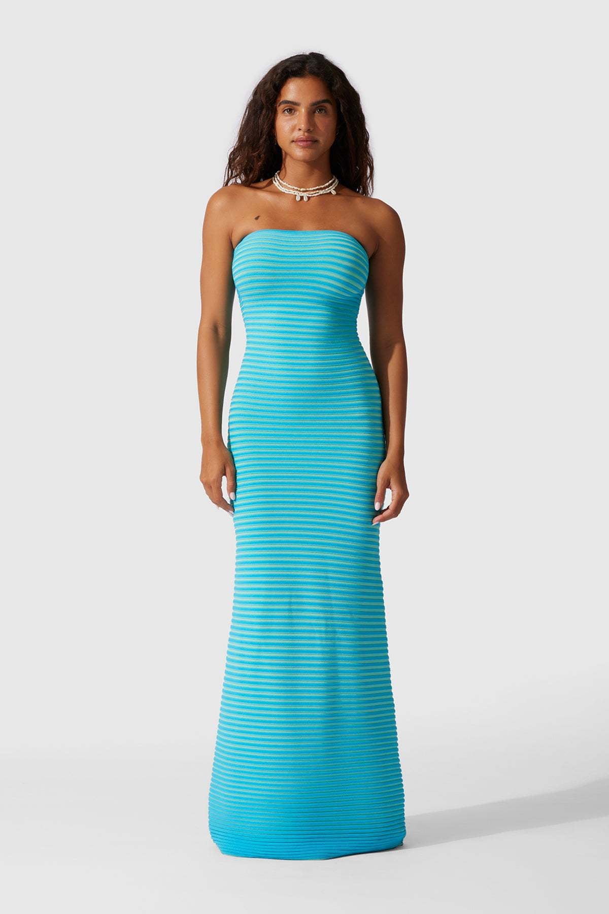 Katia Timeless Sleeveless Maxi Dress in Striped Knit Chic Silhouette Collection