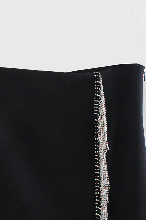 Rhinstone Tassels Slit Skirts