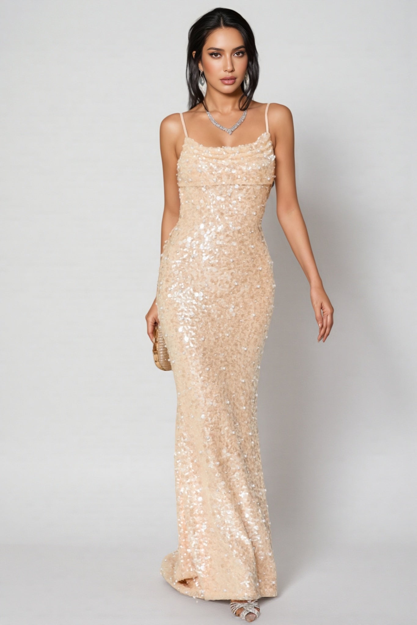 Maelk Backless Sequin Fishtail Maxi Dress - View 3