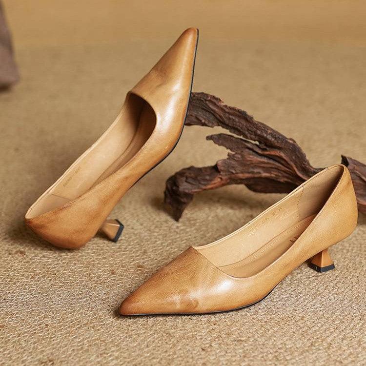Pointed Toe Slip On Kitten Heel Pumps
