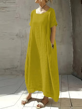 Short Sleeve Loose Linen Maxi Dress Summer 7