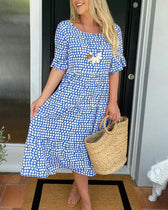 Polka Dot Short Sleeve Tiered Midi Dress 5